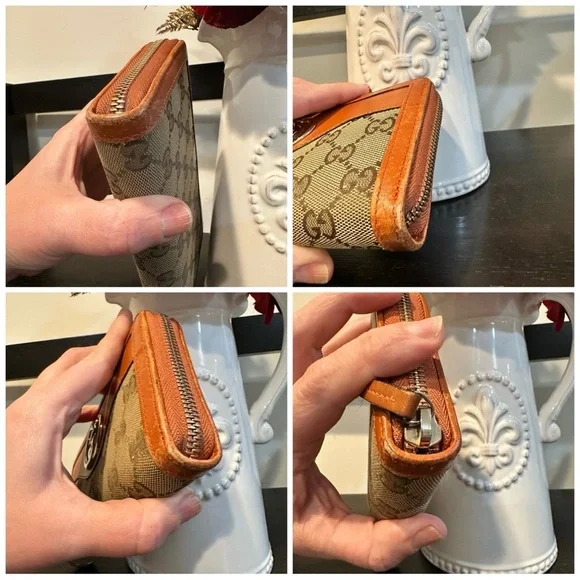 Gucci GG Canvas Zip Around Wallet Brown & Orange Leather Authentic - Picture 11 of 12
